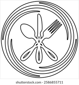 Cutlery Icon, Fork, Spoon And Knife Vector Art Illustration