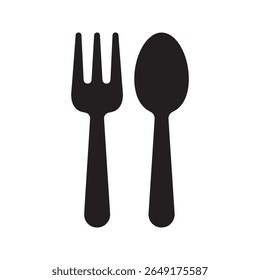 Ícone de talheres com um garfo e colher representando utensílios de jantar para comer uma refeição um cenário comum para um restaurante ou cozinha casa vetor ícone de glifo sólido