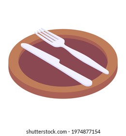 Cutlery icon in isometric style, editable vector 