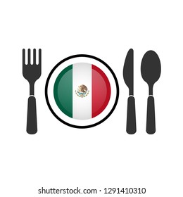 cutlery icon and Mexico flag.Mexico cuisine
