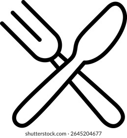 Cutlery Icon: Um ícone minimalista de uma faca e garfo atravessou elegantemente, sugerindo um cenário culinário e representando refeições e refeições.