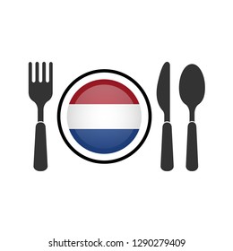 cutlery icon and Netherlands flag.Netherlands cuisine 