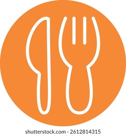 Cutlery icon with orange background for food, restaurant, and menu design