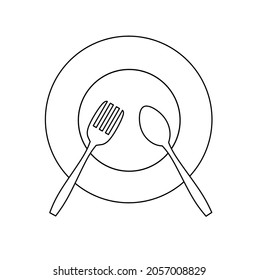 cutlery icon outline.spoon, plate, fork icon thin line