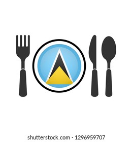 cutlery icon and Saint Lucia flag.Saint Lucia cuisine 