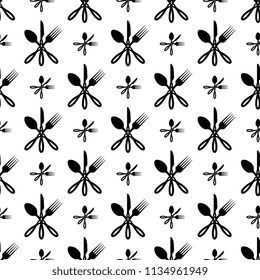 Cutlery Icon Seamless Pattern, Fork, Spoon And Knife Vector Art Illustration