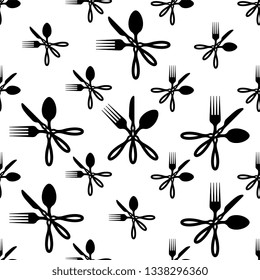 Cutlery Icon Seamless Pattern, Fork, Spoon And Knife Vector Art Illustration