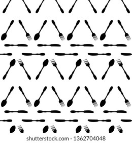 Cutlery Icon Seamless Pattern, Fork, Spoon And Knife Vector Art Illustration