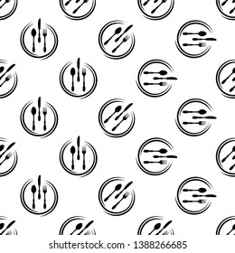 Cutlery Icon Seamless Pattern, Fork, Spoon And Knife Vector Art Illustration