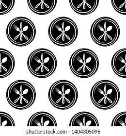 Cutlery Icon Seamless Pattern, Fork, Spoon And Knife Vector Art Illustration