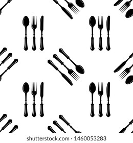 Cutlery Icon Seamless Pattern, Fork, Spoon And Knife Vector Art Illustration