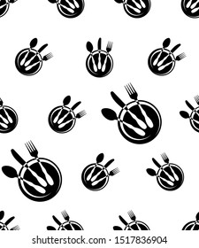 Cutlery Icon Seamless Pattern, Fork, Spoon And Knife Vector Art Illustration