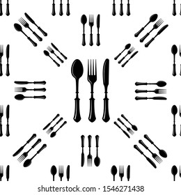 Cutlery Icon Seamless Pattern, Fork, Spoon And Knife Vector Art Illustration