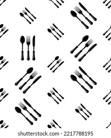 Cutlery Icon Seamless Pattern, Fork, Spoon And Knife Vector Art Illustration