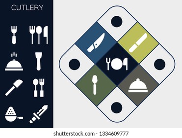 cutlery icon set. 13 filled cutlery icons.  Simple modern icons about  - Cutlery, Spoon, Knife, Spatula, Meal, Fork, Dinner