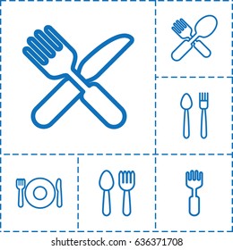 Cutlery icon. set of 6 cutlery outline icons such as spoon and fork