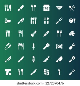 cutlery icon set. Collection of 36 filled cutlery icons included Fork, Knifes, Knife, Utensils, Turner, Slotted spoon, Dinner, Cutlery, Tongs, Restaurant, Meal, Colander, Eating utensils