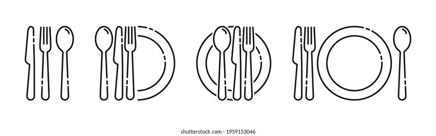 Cutlery icon. Set of fork, knife, spoon. Tableware icon. Logotype menu. Set in flat style. Silhouette of cutlery. Vector illustration