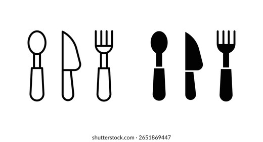 conjunto de ícones de talheres. Garfo, faca, ícones colher, símbolos do restaurante. colher e garfo ícone do restaurante ilustração vetorial.