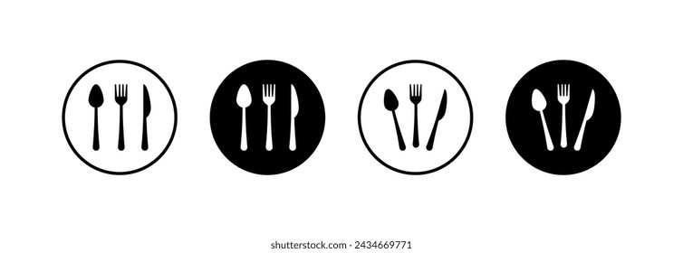 Besteck-Icon-Set. Linearer und Silhouettenstil. Vektorsymbole