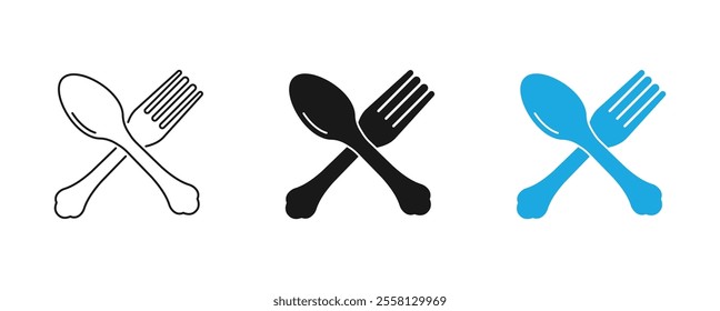 cutlery icon set outlines black blue color