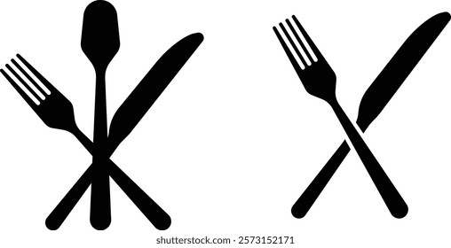 Cutlery icon set. Place Setting Paper Plate, Plastic Fork, Spoon, Knife black line and flat vector collection isolated on transparent background. Utensils meal crockery symbol for food and app