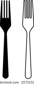 Cutlery icon set. Place Setting Paper, Plastic Fork, black line and flat vector collection isolated on transparent background. Utensils meal crockery symbol for food and app