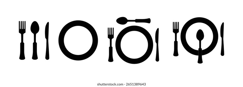 Conjunto de ícone talheres - colher, garfo, cloche de faca e símbolos de placa para restaurante Menu, Food App e jantar UI. vetor.
