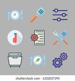 cutlery icon set. vector set about dishwasher, spatula, restaurant and tools and utensils icons set.