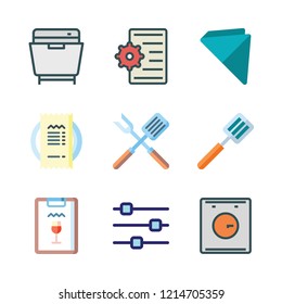 cutlery icon set. vector set about spatula, napkin, restaurant and dishwasher icons set.
