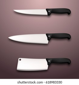 Cutlery icon set - vector realistic kitchen knives isolated. Design template in EPS10.