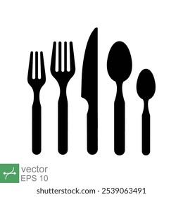 Cutlery icon. Simple solid style. Spoon, knife, and fork silhouette. Kitchen, restaurant, food concept design. Glyph vector illustration isolated on white background. EPS 10.