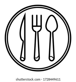 Cutlery icon. Spoon, fork and knife on the plate