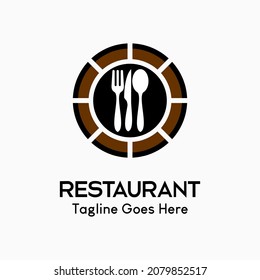 Cutlery icon. spoon, fork, knife and plate in a circle. logo for restaurant business, simple, luxury and modern vector illustration