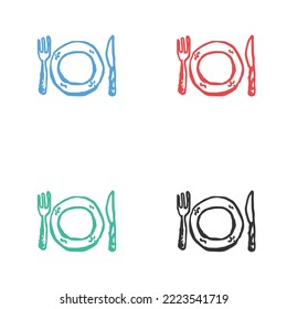 Cutlery icon, Spoon, forks, knife, plate icon, Tableware line icon. Dinner, utensil, table setting vector icons in multiple colors