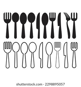 Cutlery icon. Spoon, forks, knife icon set in flat style with background.