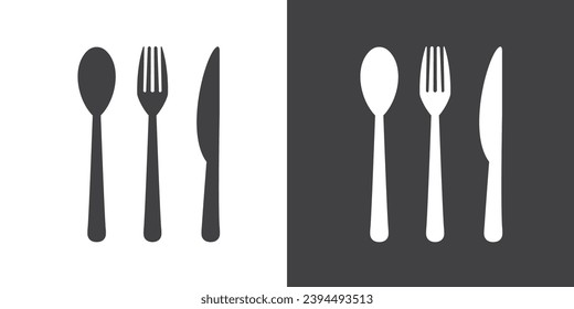 Icono de cubiertos. Cuchara, tenedores, cuchillo. Concepto de negocio de restaurante, iconos de ilustración vectorial. Horquilla, cuchillo, icono de la cuchara sopera. Icono plano clásico.