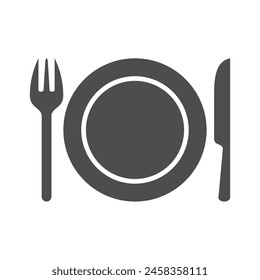 Cutlery icon. Spoon, forks, knife, plate.