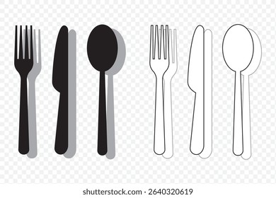 Cutlery icon. Spoon, forks, knife. restaurant business concept, vector illustration  on Transparent Background. EPS 10.