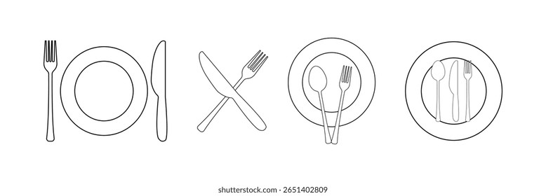 Cutlery icon. Spoon, forks, knife, plate. restaurant business concept, vector illustration.
