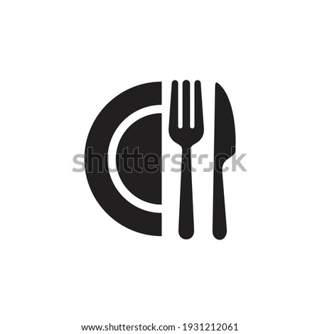Cutlery icon. Spoon, forks, knife, plate. restaurant business concept, vector illustration Сток-фото © 