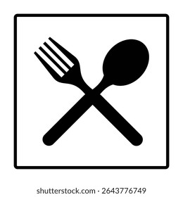 Cutlery Icon in Square, Fork and Spoon Silhouette Vector.