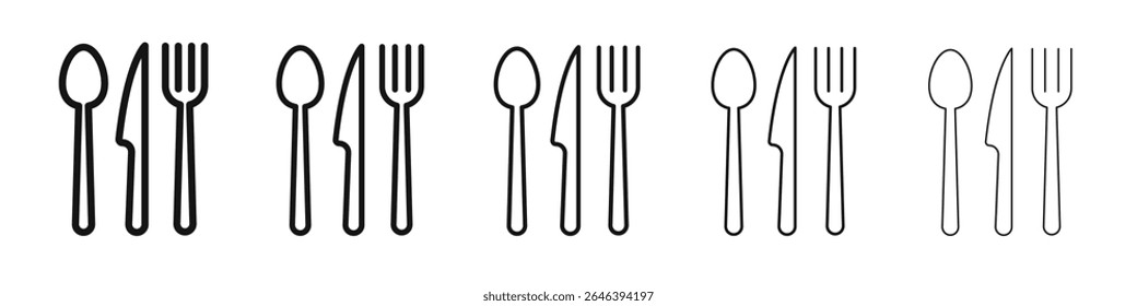 Ícone de talheres vetor contorno conjunto sinal de ilustração