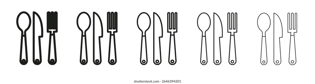 Ícone de talheres vetor contorno conjunto sinal de ilustração