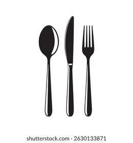 Cutlery icon vector silhouette. Spoon, knife, and fork icon design isolated on white background.