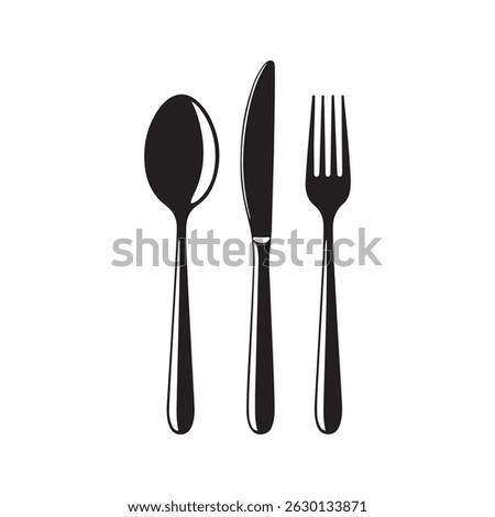 Cutlery icon vector silhouette. Spoon, knife, and fork icon design isolated on white background.
