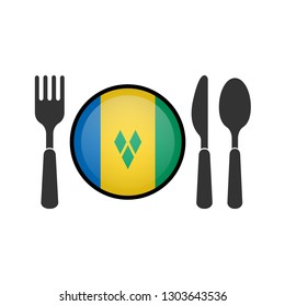 cutlery icon and Vincent and the Grenadines  flag.Vincent and the Grenadines  cuisine,menu