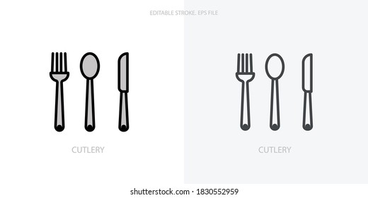 Cutlery icon for your website, logo, app, UI, product print. Cutlery concept flat Silhouette vector illustration icon. Editable stroke icons set