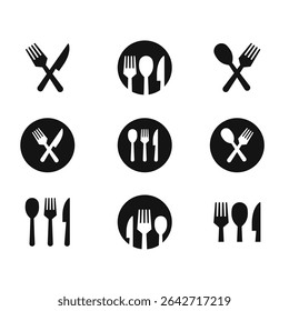 Cutlery icons. Fork, knife and spoon vector set. Restaurant logo. Menu sign. Cutlery icon set. Food menu sign isolated. 