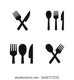 Cutlery icons. Fork, knife and spoon vector set. Restaurant logo. Menu sign. Cutlery icon set. Food menu sign isolated. 